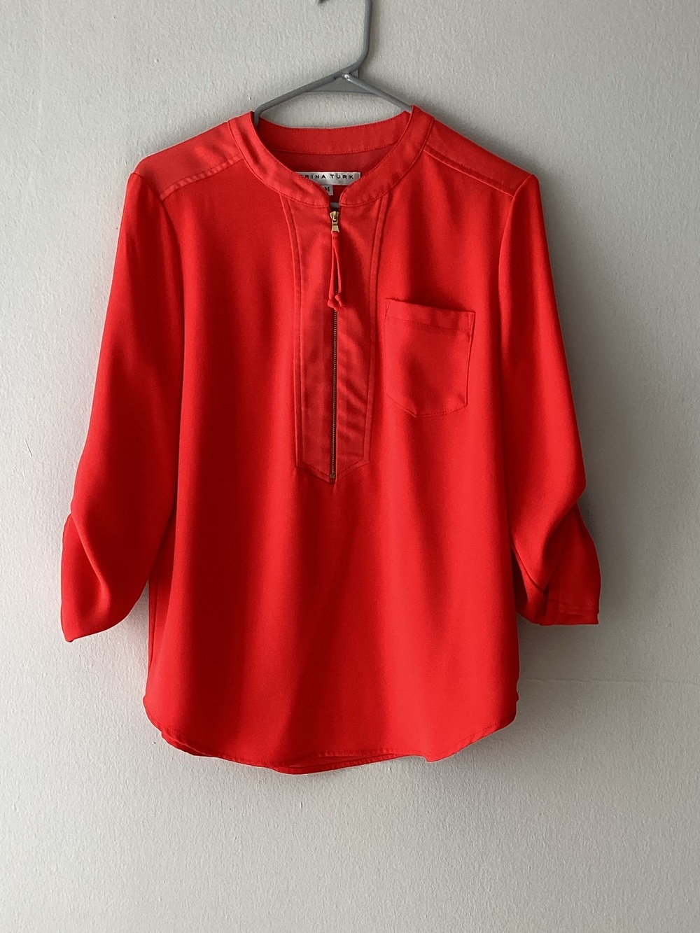 Trina Turk Red Zip-Neck Tunic Top